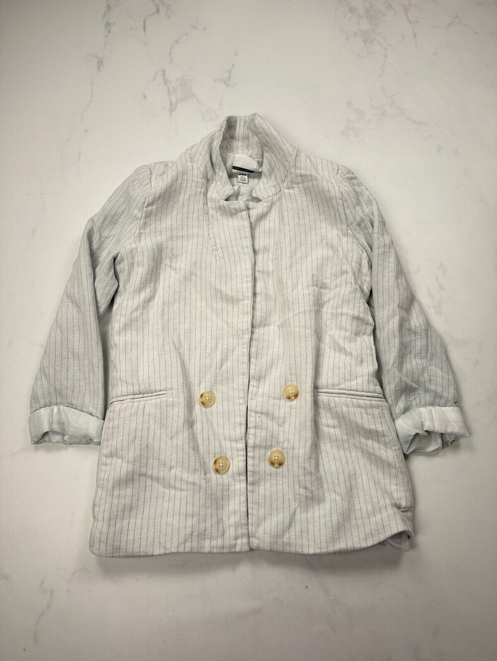 Jules & Leopold Pinstripe Blazer White Modern Chic Button Detail - Womens XS